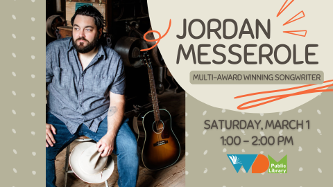 Photo of Jordan Messerole; date/time of program