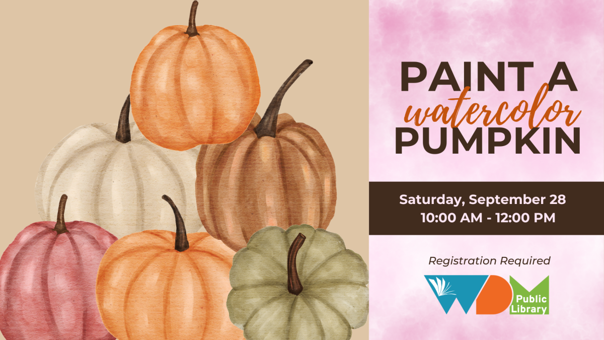 image of pumpkins in watercolor style; date/time of program