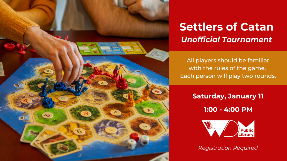 Settlers of Catan Tournament at WDM Public Library on January 11